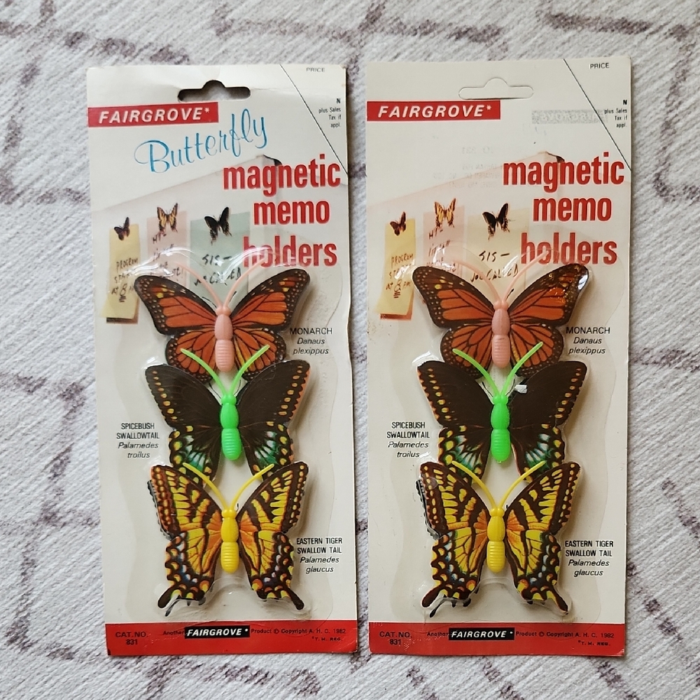 Vintage Fairgrove Butterfly Magnetic Memo Holders (2)